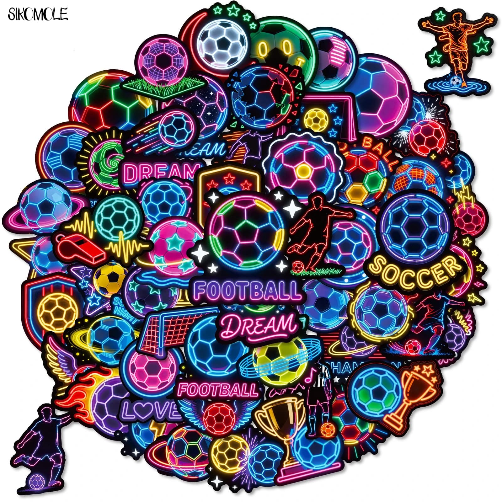 10/30/56 Pezzi Adesivi Calcio Stile Neon Cartone Animato Kawaii Divertenti Fai da Te Giocattoli per Bambini Chitarra Valigia Decalcomania Graffiti