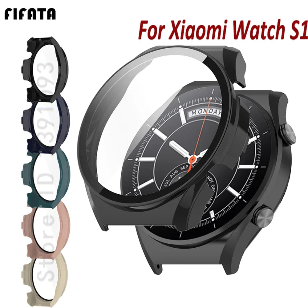 Custodia protettiva in vetro per schermo per Xiaomi watch S1 чехол Smartwatch PC Accessori per copertura protettiva per paraurti con bordo rigido