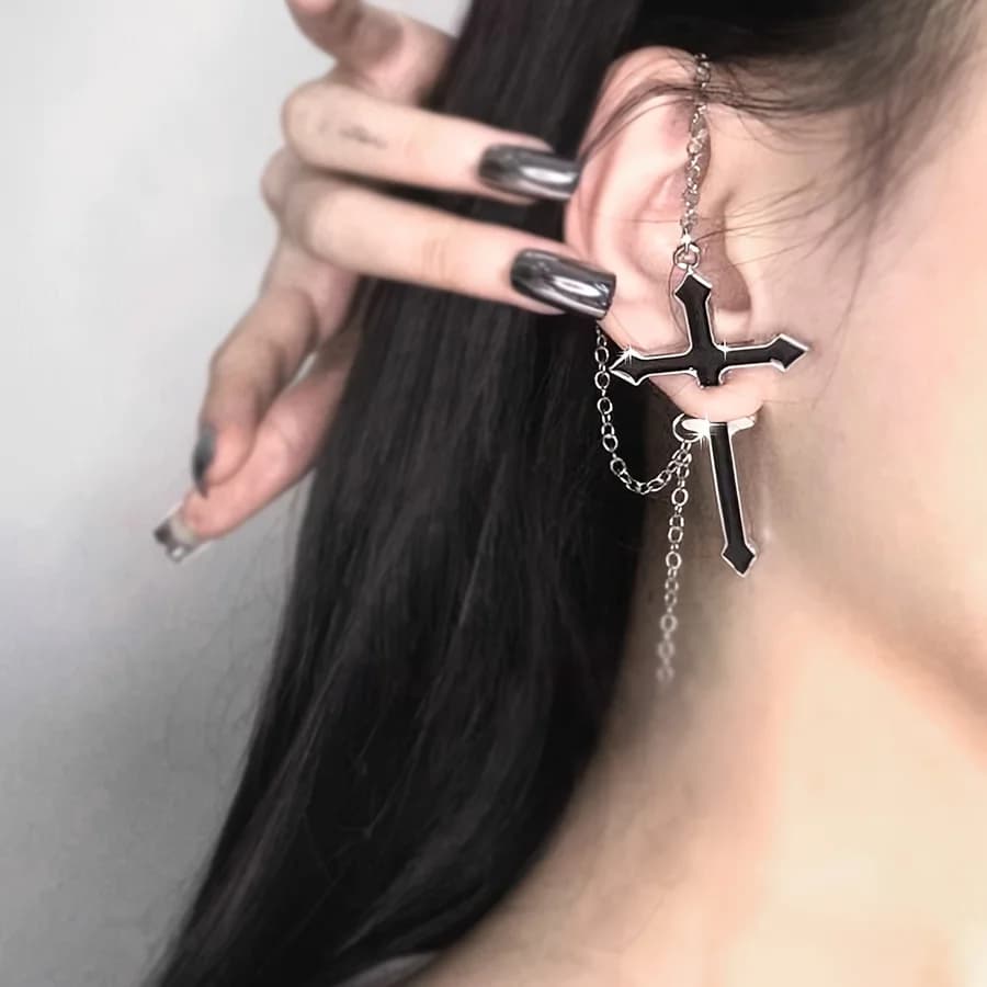 [1 Niche Cross Earrings] Simple Black Cross Tassel Chain Women's Earrings | 1 Niche Fashion Wedding Season Ear Jewelry