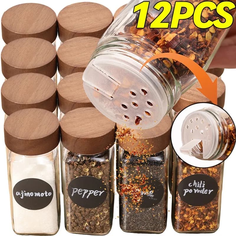 Set di Barattoli in Vetro per Spezie con Coperchio, Contenitori Vuoti per Pepe e Condimenti Barbecue, Set Multifunzionale con Imbuto da Cucina