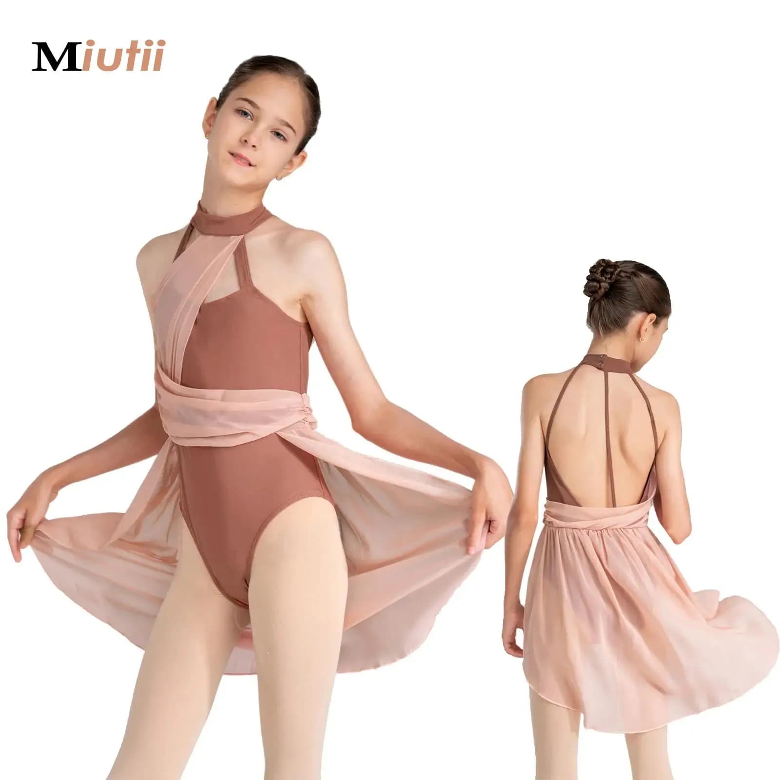 Costume da performance in jersey per danza classica per bambina, body lirico contemporaneo, ginnastica artistica, pattinaggio di figura