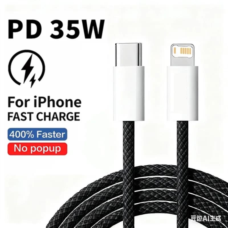 1m 2mPD Braided 35W Fast Charge Cable For iPhone 13 14 Pro Max 11 12 mini X XR XS Max 7 8 Plus Quick Charging USB-C Data Cables