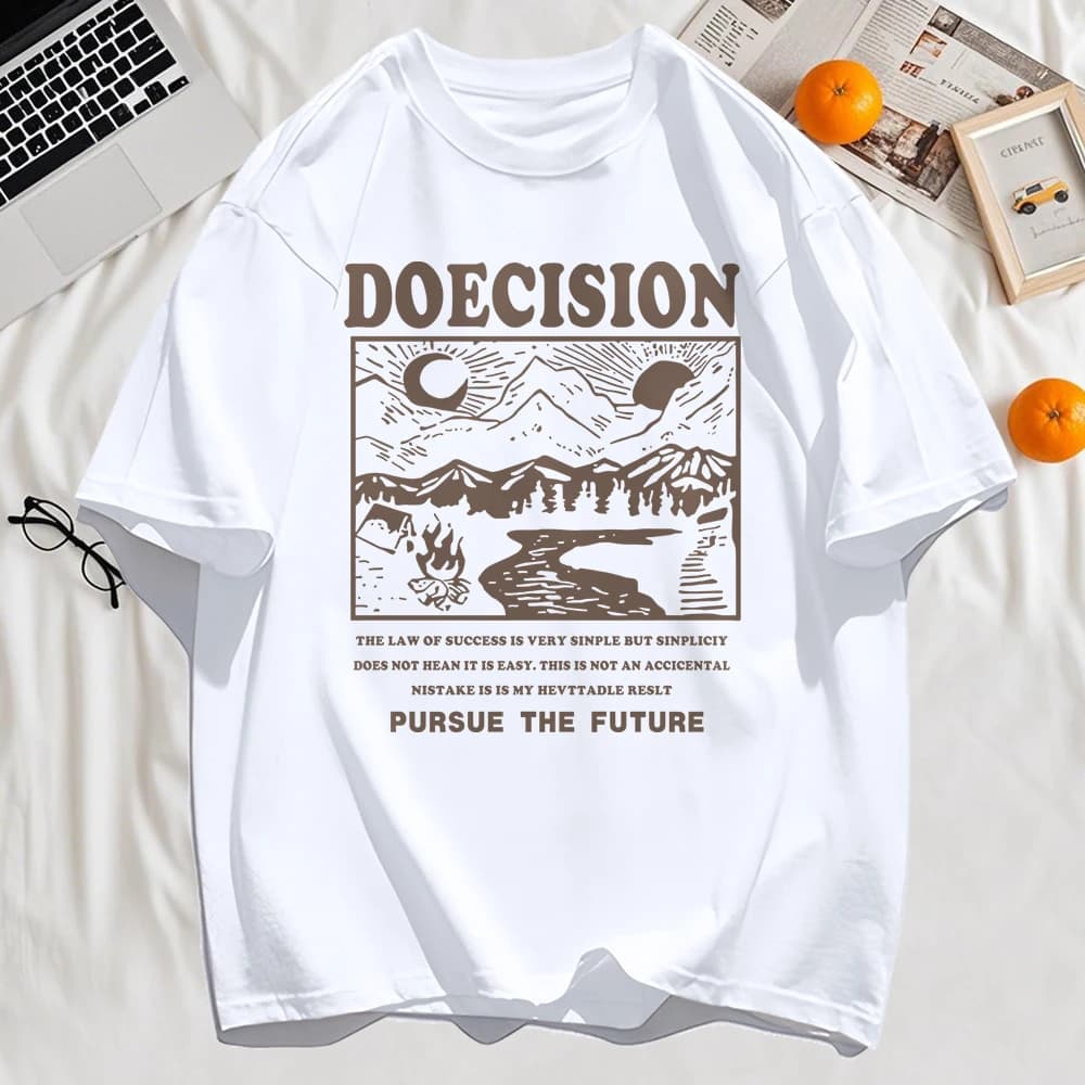 Doecision Pursue The Future Stampa T-shirt basic da uomo O-Collo in cotone Hip Hop Manica corta Morbida maglietta allentata Top unisex All-Match