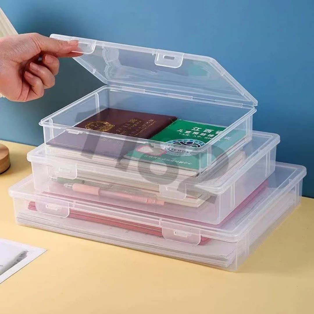 A4 Plastic Document Storage Box Transparent Certificates Organizer Case Dustproof Stackable File Holder for Office Home Paper