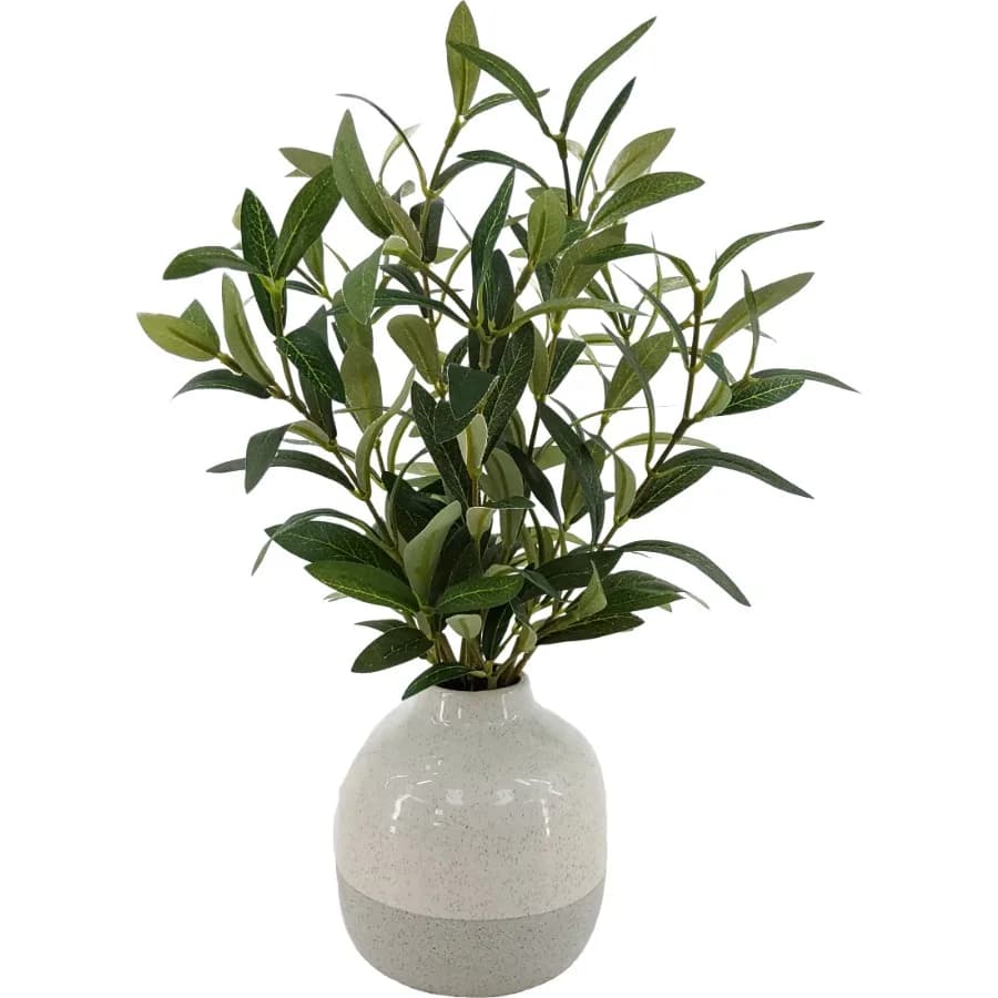 14" Indoor Artificial Olive Plant in Two-Tone Ceramic Vase