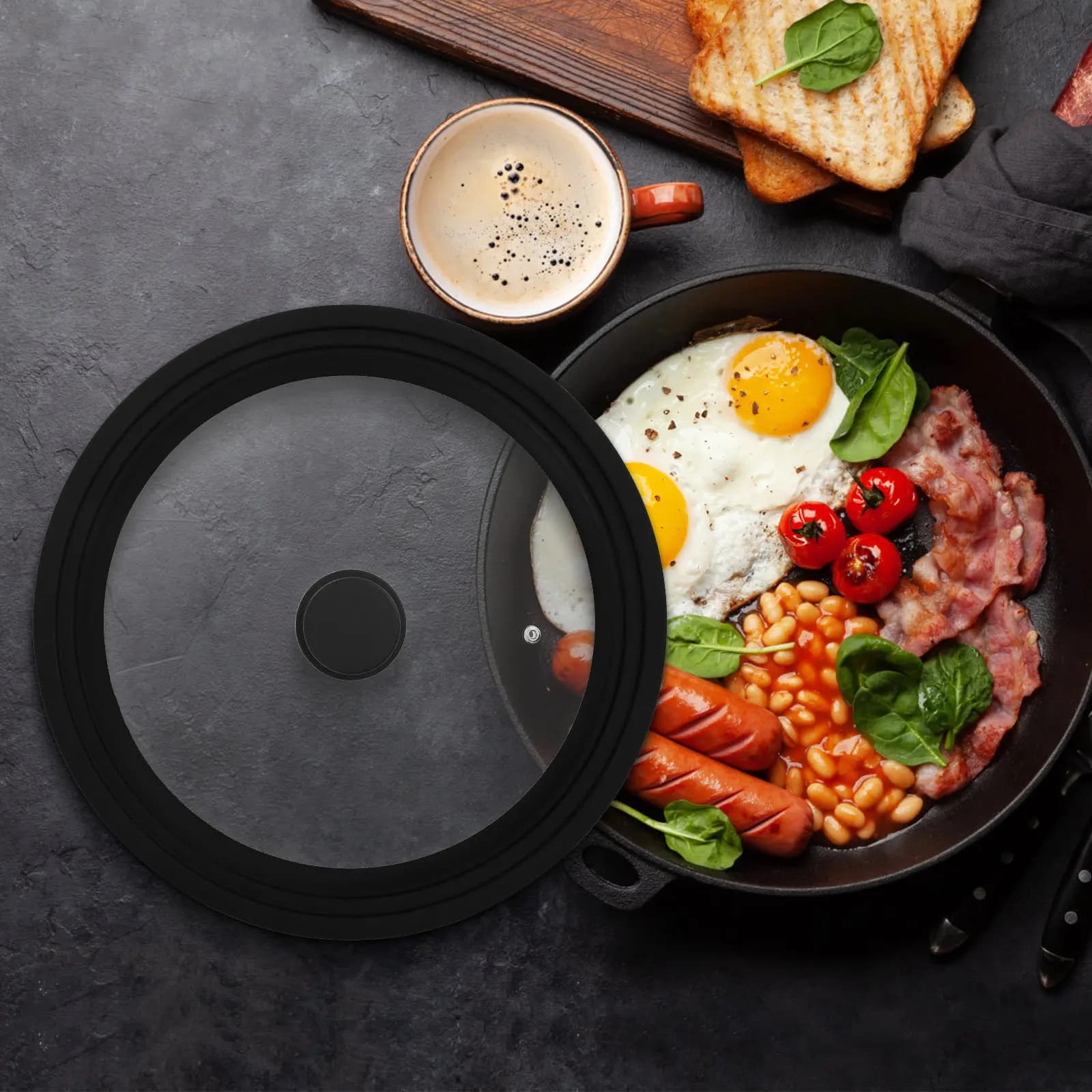 Universal Glass Lid Cover Pot Frying Pan Saucepan Skillet Wok Tempered Transparent Glass Silicone Edge Anti Scald Grip Handle