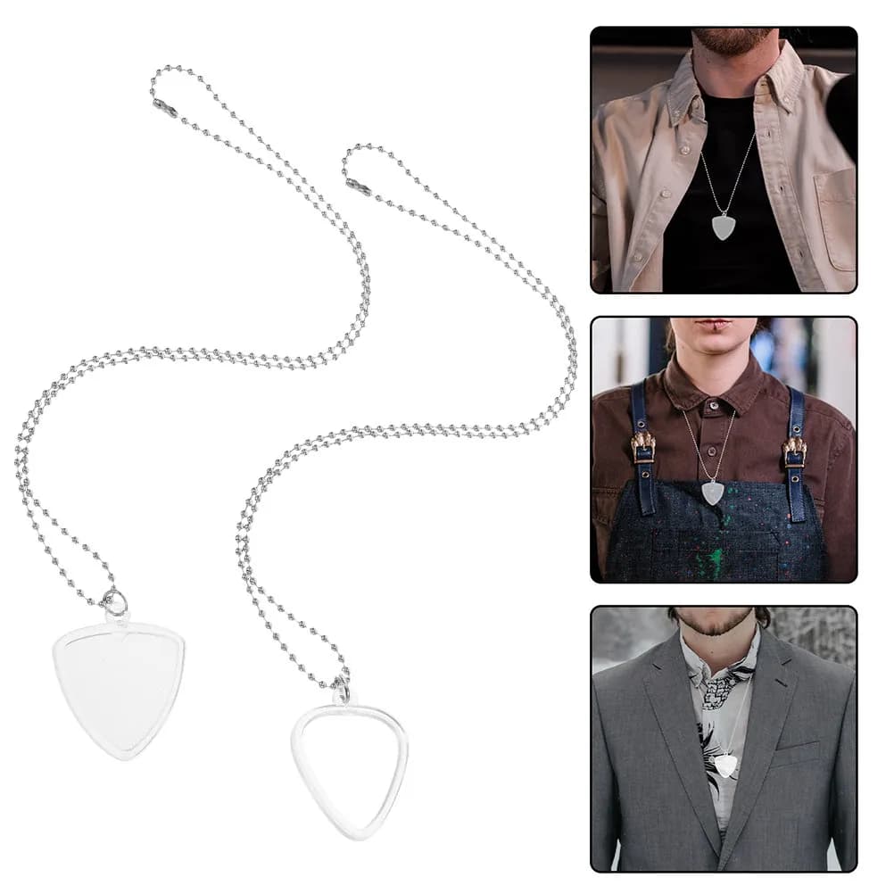 2pcs Clear Plastic Guitar Pick Holder Necklace Set Stage Performances Guitar Pick Accessory Choker Necklace Cover Jewelry Sleeve