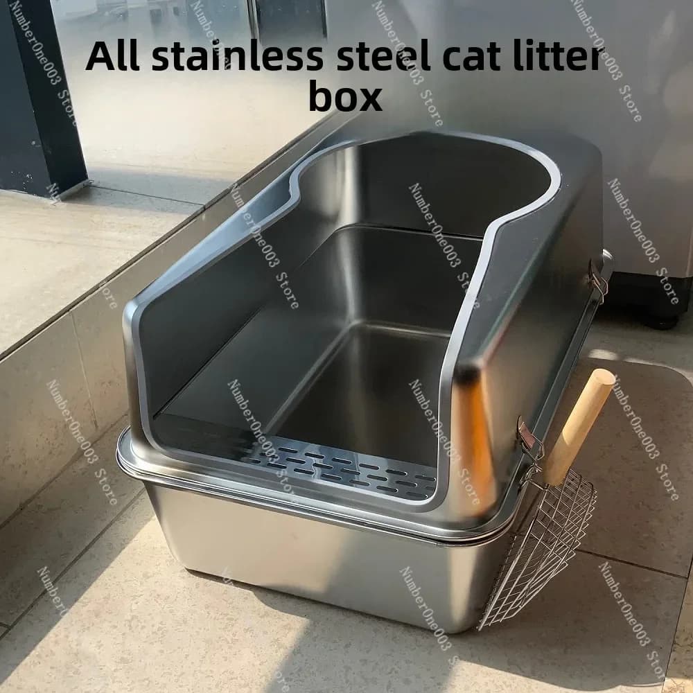 Stainless Steel Cat Litter Basin Oversized 60cm Plus High Anti-splash Giant Cat Toilet Open Deodorant Cat Shit Basin