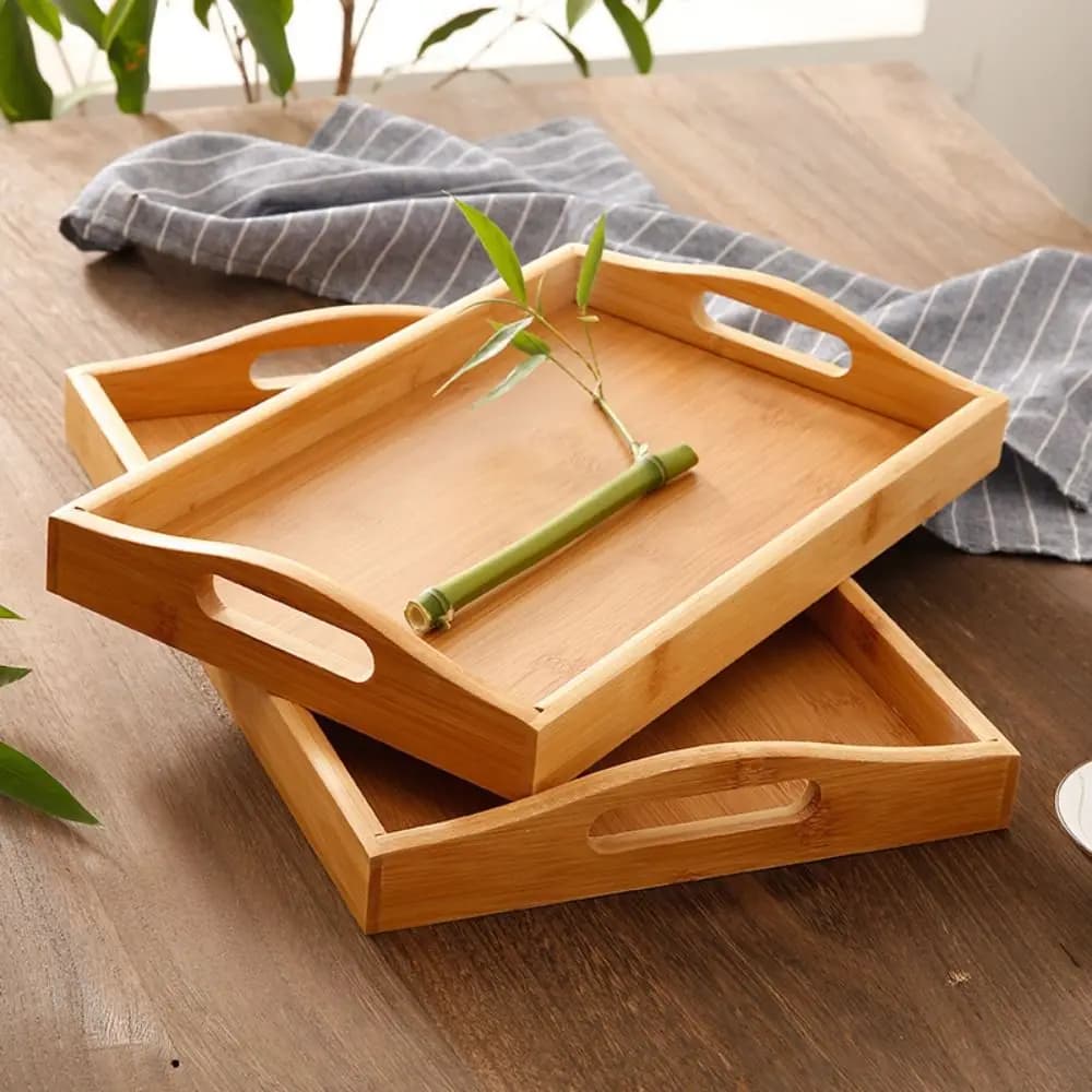 Retro Rectangular Storage Tray Bamboo household Tea Tray Solid Wood Storage Plate Dried Fruit