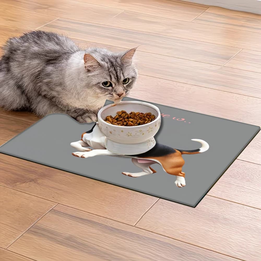 Tappetino antiscivolo per cani e gatti con disegno di Beagle in posa eretta su sfondo grigio, accessori per animali domestici, tappetino antispruzzo e antiscivolo per cani e gatti