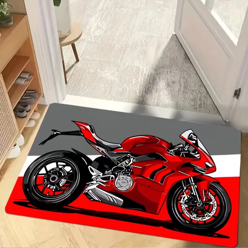Door Mat, Modern Trendy Motorcycle Pattern Printed Carpet, Suitable for Use, Door Decoration, Bedroom Floor Mat, Kitchen Carpet