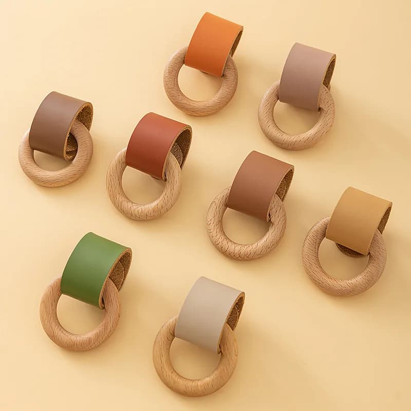 Maniglia in legno WV moderna di lusso in pelle pieno fiore a foro singolo per comodino, mobile bagno, mobile portabottiglie, cassetto, ferramenta per armadio
