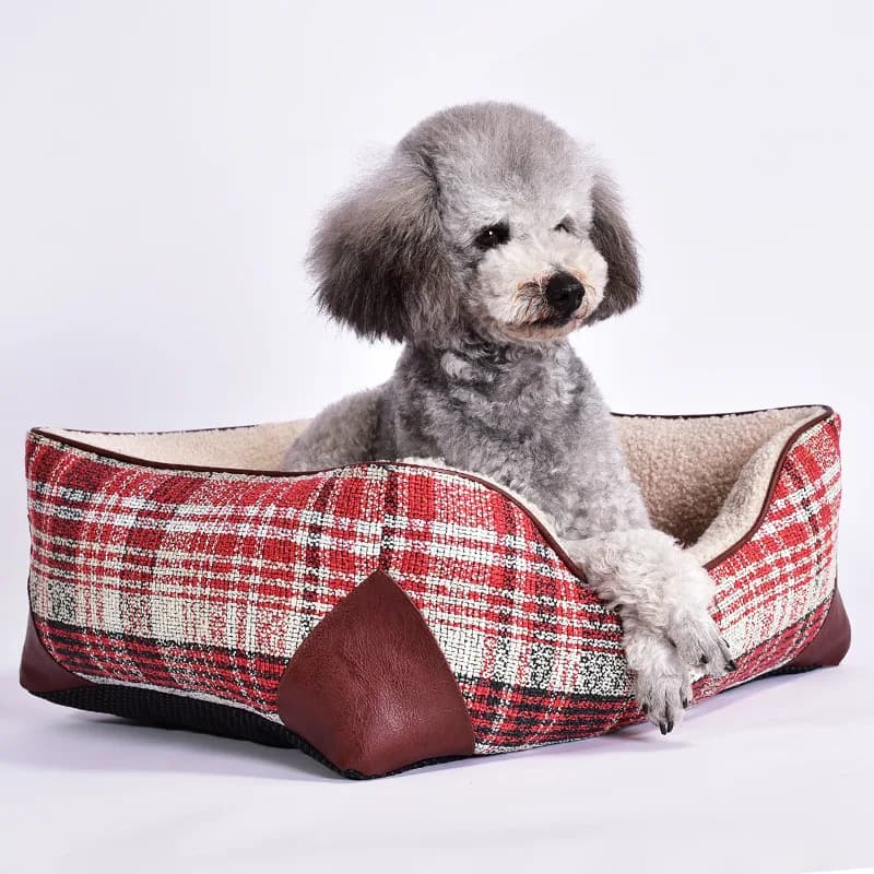 Letto per animali domestici scozzese premium con lati per cani di piccola taglia e gatti Letto per cani in cotone con rivestimento lavabile rimovibile Letto per animali resistente ai graffi