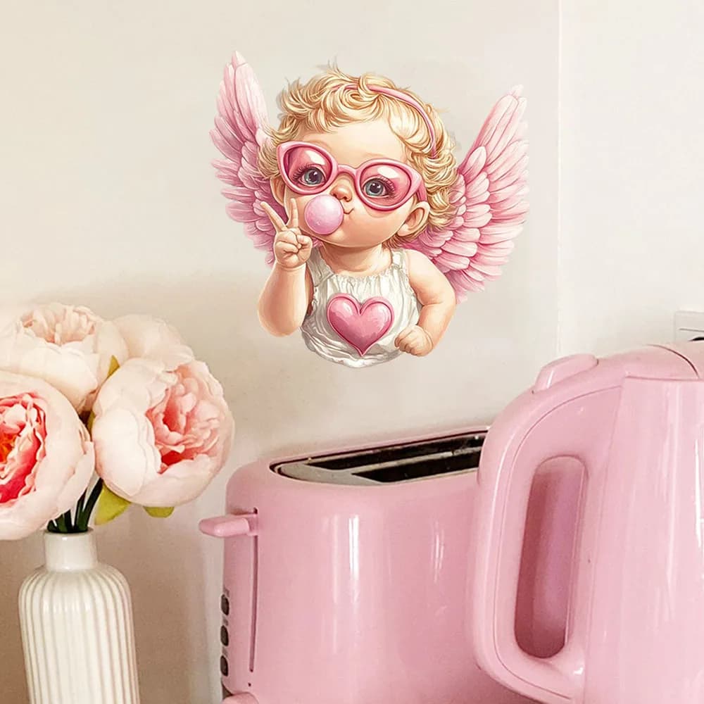 Cute Retro Cupid Angel Wall Stickers, Pink Sunglasses & Bubblegum Baby Angel Decal