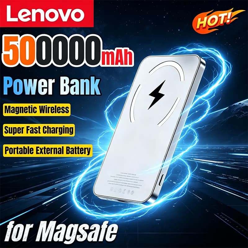 Lenovo 2027 New 500000mAh CCC Wireless Magnetic Power Bank Portable Fast Charger for MagSafe Auxiliary Battery for Xiaomi iPhone