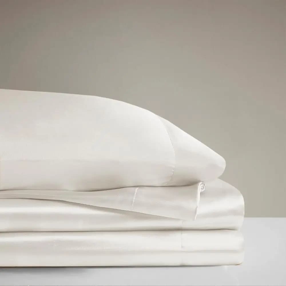 Premium 25 Momme Mulberry Silk Sheet Set, 4-Piece, Seam Center , Deep ket 16–18", Breathable, Smooth & Durable – [Queen], [Ivory