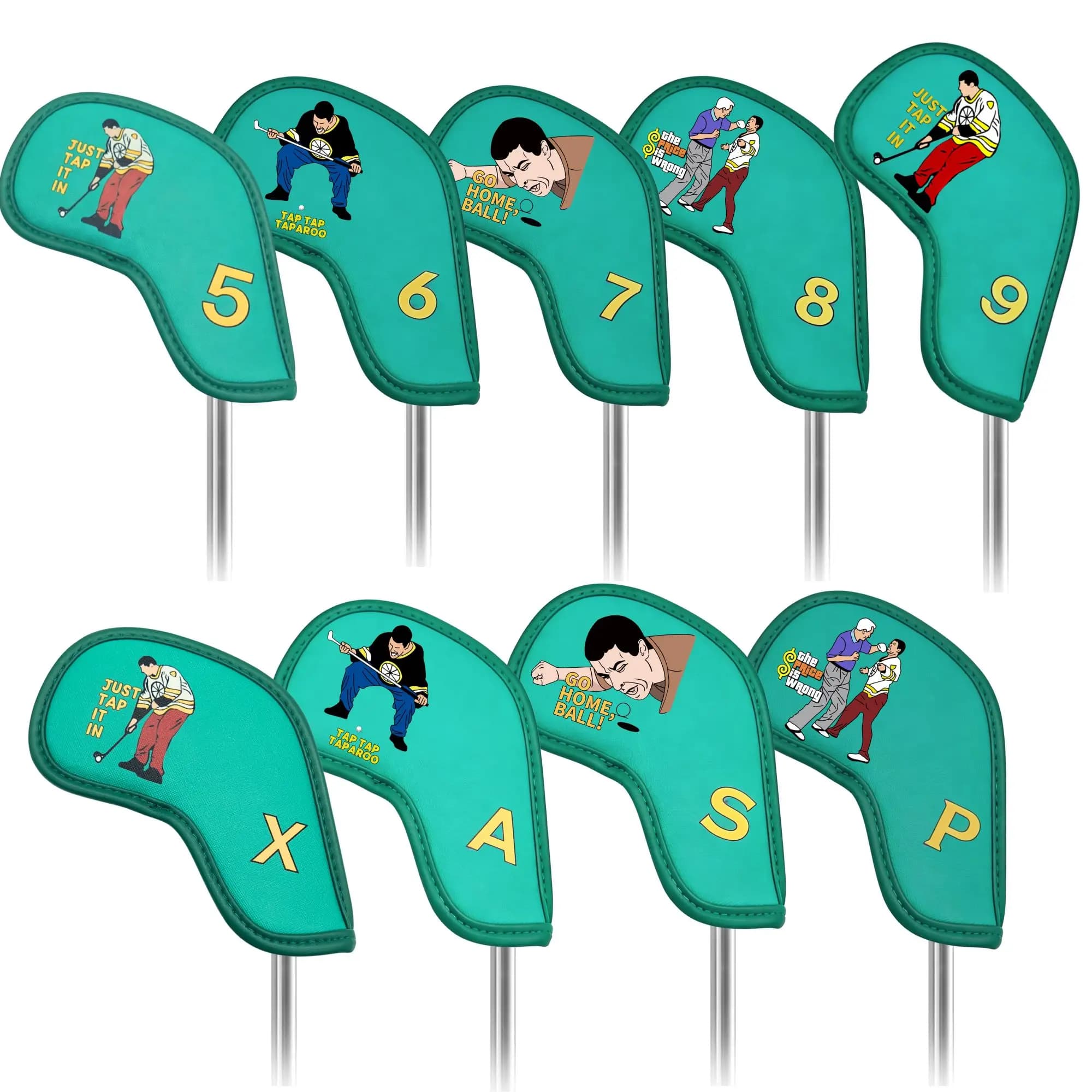 9 coperture per ferri da golf con divertente design a cartone animato, coperture per la testa degli mazze da golf, adatte a tutte le marche.