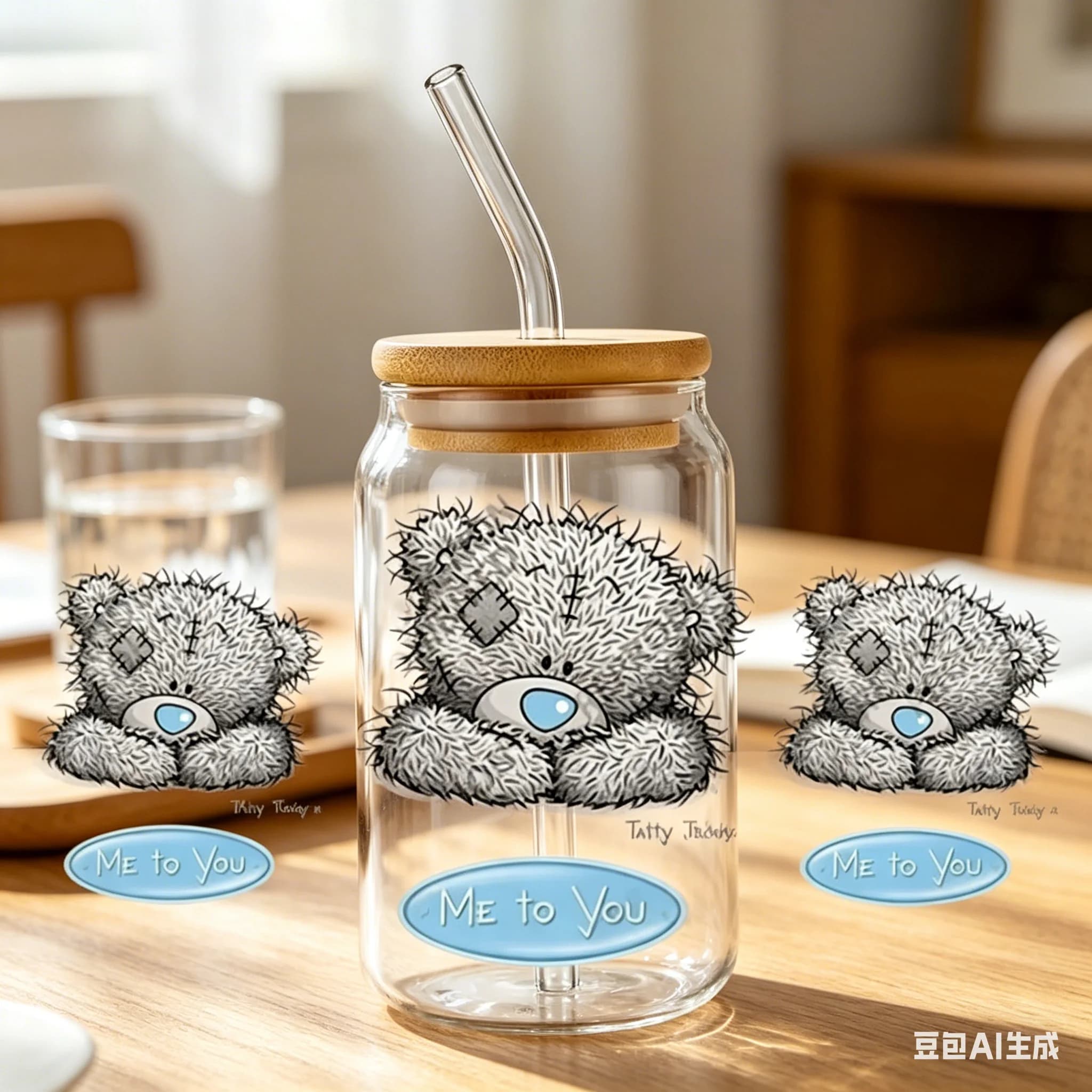Adesivo transfer UV DTF 3D a forma di orsetto dei cartoni animati, a tema orsetto, per bicchieri Libbey da 16 oz, decorazioni per tazze, fai da te, impermeabile.