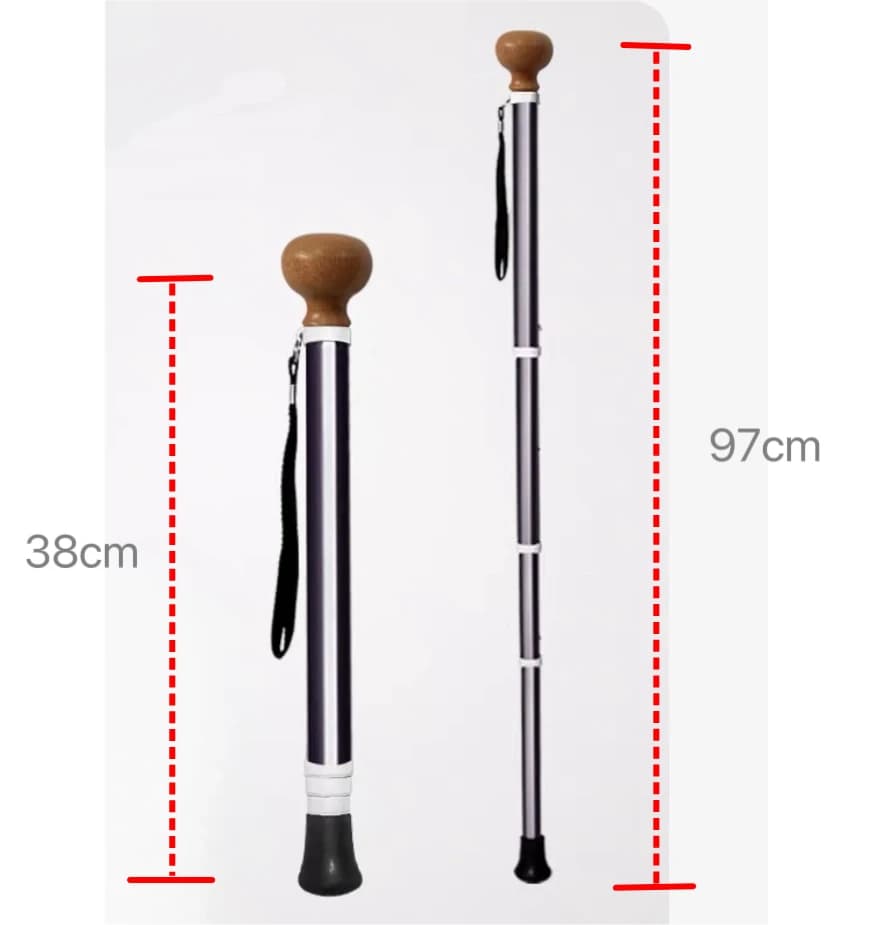 Foldable trek stick with wooden handle Retractable trek sticks Aluminum alloy extendable personal defense sticks