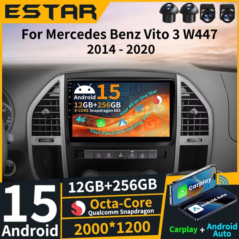Qualcomm Android 15 For Benz Vito 3 W447 2014 - 2020 Wireless Carplay Auto DSP Car Radio 2K Screen Navigation QLED BT Octa Core
