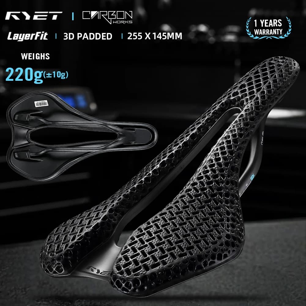 Sella Bici 2026 RYET in Carbonio Stampata in 3D 145mm Leggera per Bici da Corsa MTB Mountain Racing Cuscino Sella Bici Accessori Ciclismo