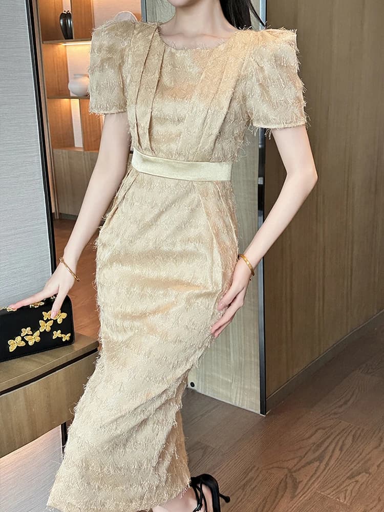 Abiti da donna Occasioni formali Manica corta Nappe Abito midi sottile a tubino Elegante pendolarismo Lady Fashion Party Vestido Robe Summer