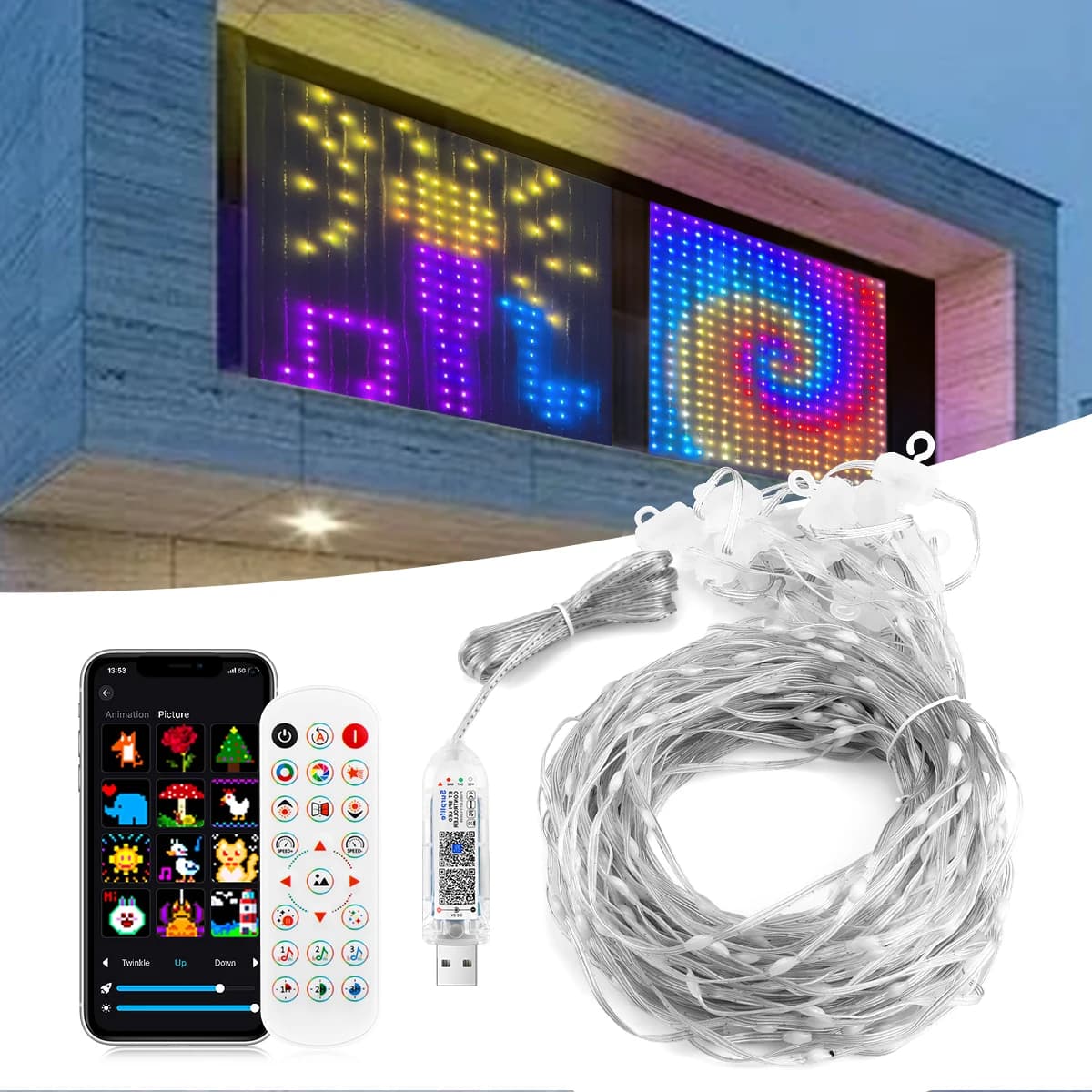 5V Smart Capodanno Luce natalizia USB Controllo Bluetooth Decorazioni per la casa Tenda per finestra Lucine Lampada da vacanza programmabile
