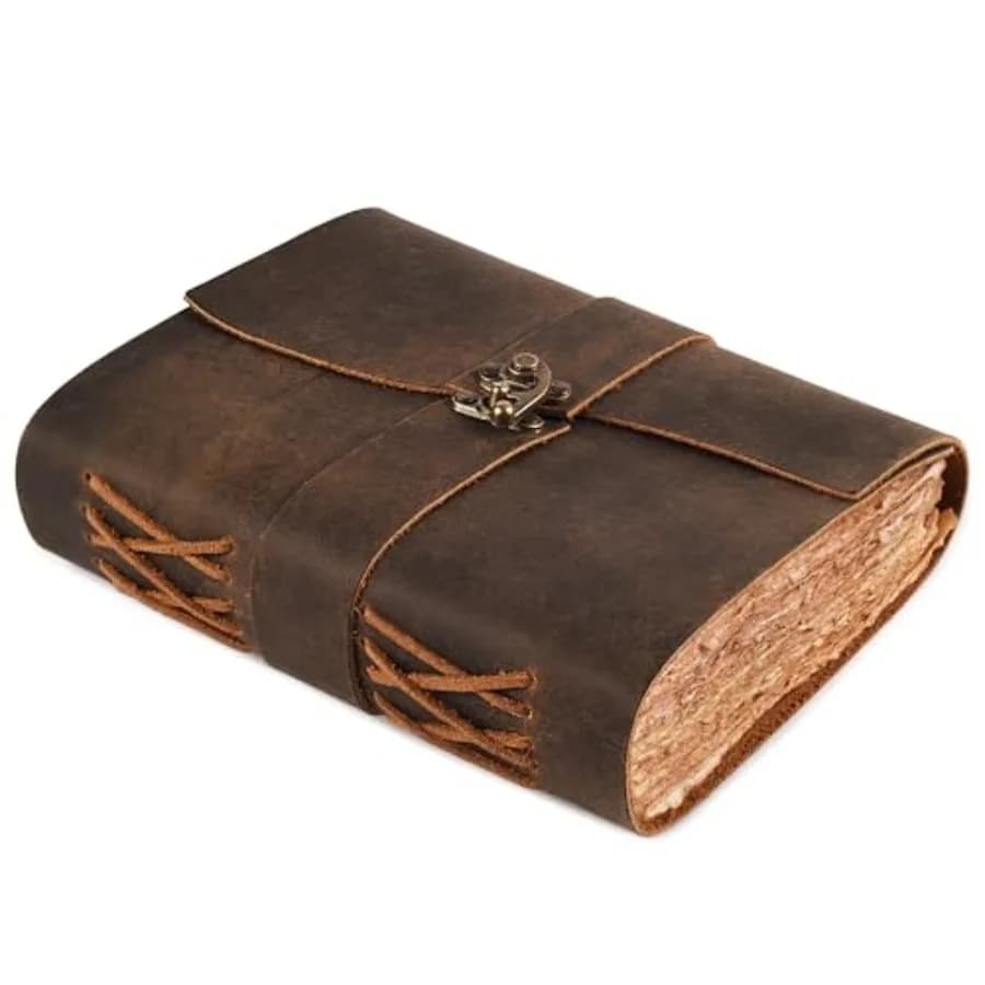 Leather Journal for Women and Men Vtage Leather Bound Journal with Lock Book of Shadows, Writing and Travel Journal 200 Pages H