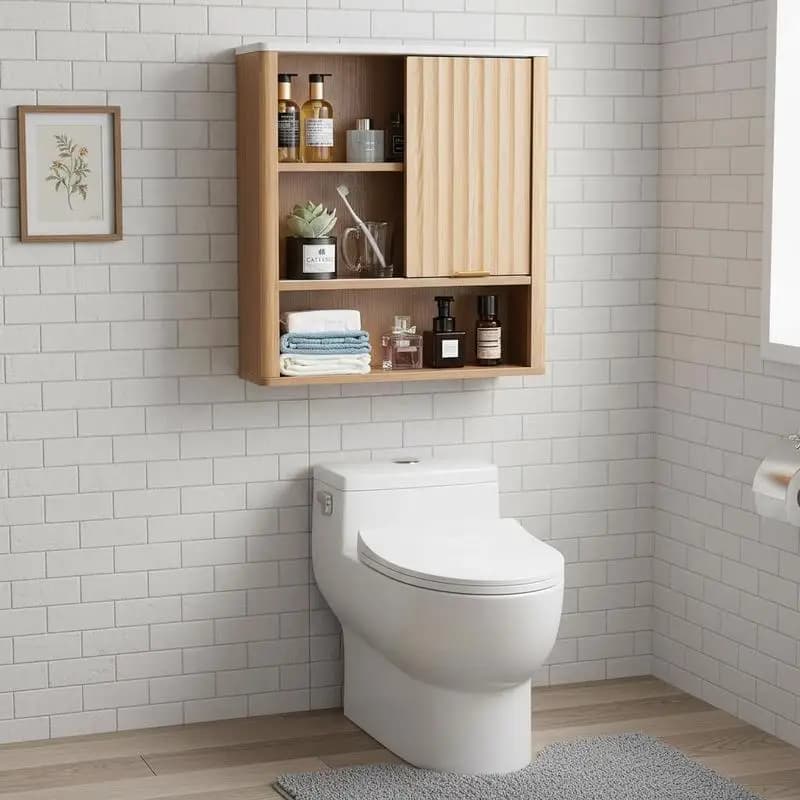 Armadio da parete con ripiani 20" x 7" x 24" per lavanderia, cucina, bagno, ripiano interno regolabile, scomparto portaoggetti aperto, finitura in legno, superficie bianca, organizer da appendere, montaggio richiesto