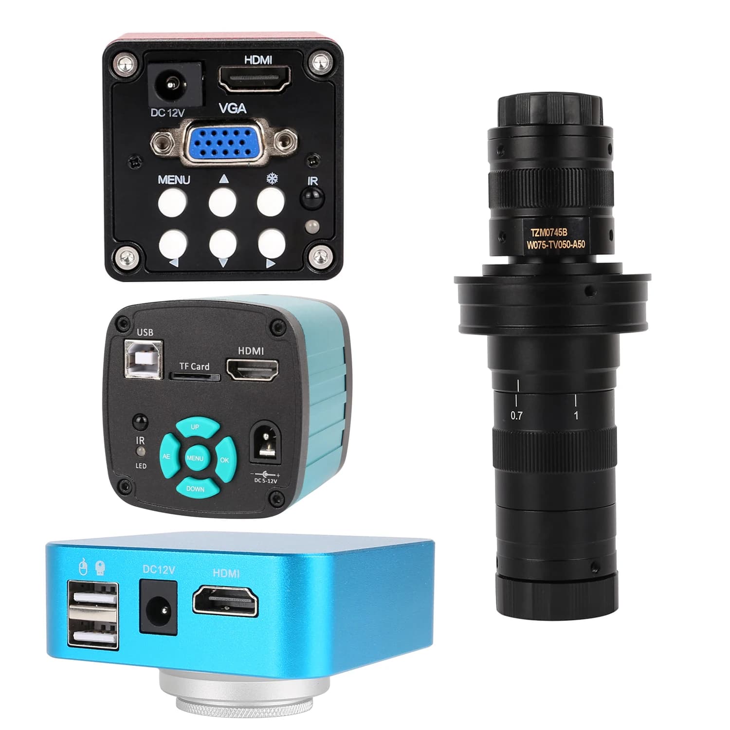 4K 2K 1080P Fotocamera per microscopio HDMI USB VGA Fotocamera industriale 0.7X-4.5X Obiettivo con attacco C 50mm Per lente d'ingrandimento Elettronica Riparazione PCB