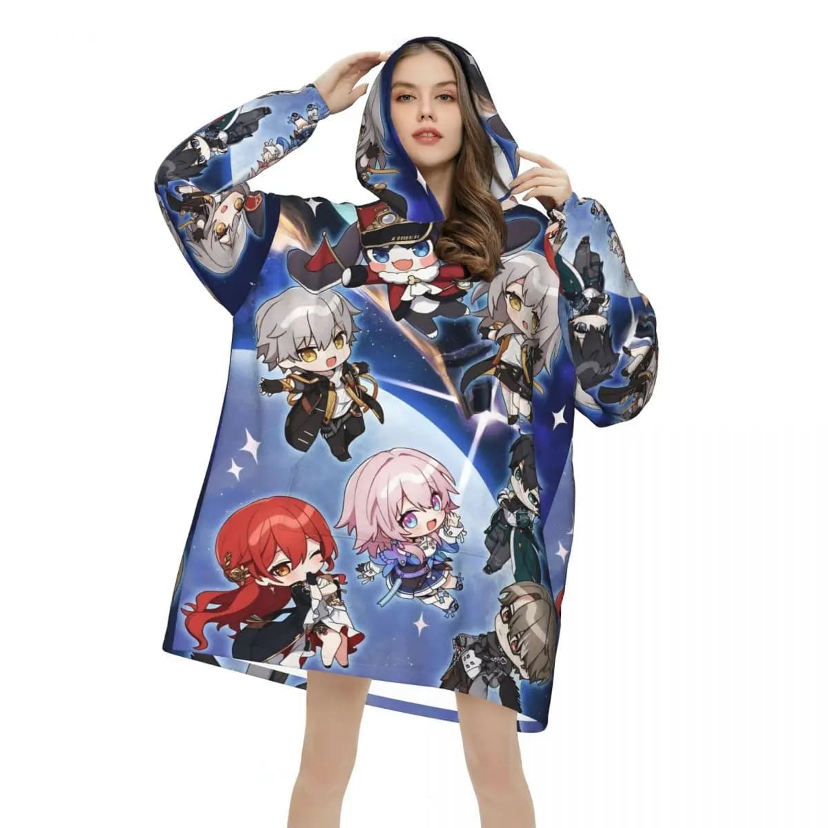 Honkai Star Rail Blanket Hoodie Wearable Blanket Large with Pocket Warm Sleeping Bag Soft Cozy Onesie
