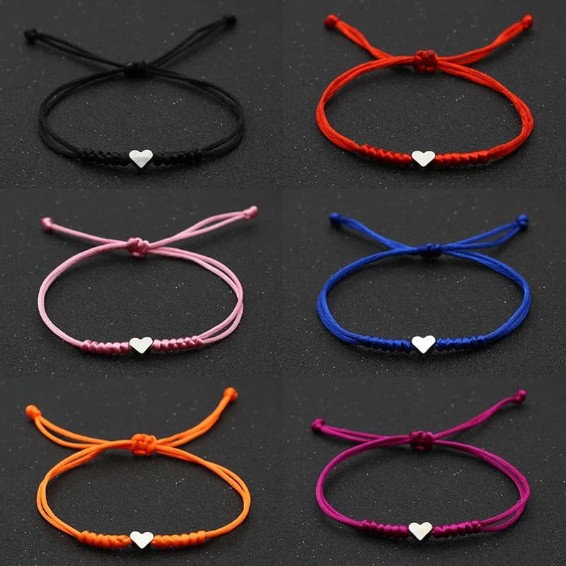 Bracciale portafortuna con ciondoli a forma di cuore intrecciato a mano regolabile per le donne Braccialetti a catena con corda nera rossa rosa viola Regali di amicizia