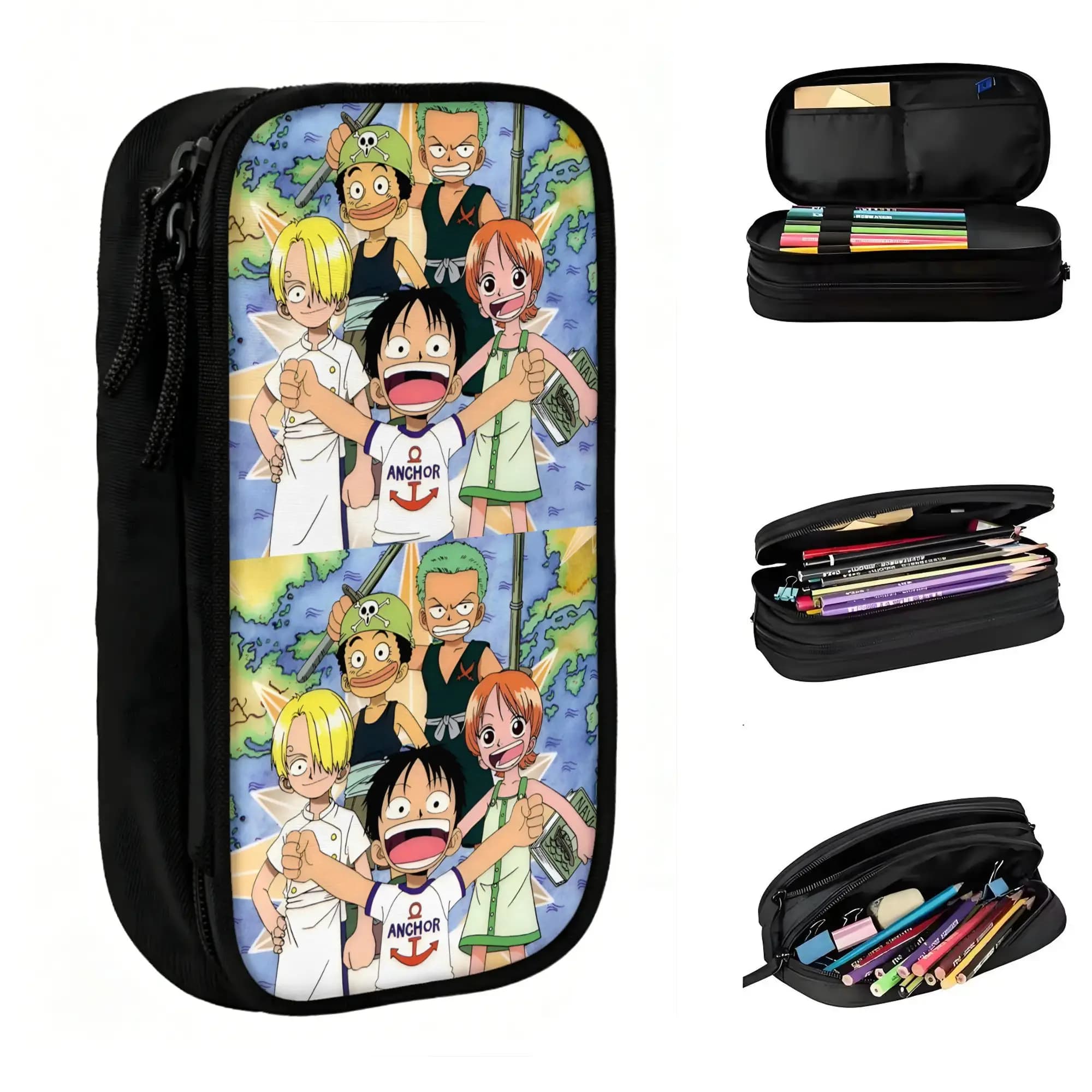 Custom Cute One P-Pieces Luffy Manga Pencil Cases for Girl Boy Large Storage Comic Pencil Bag Stationery