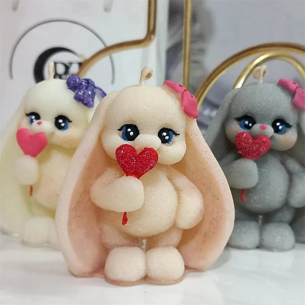 Stampo in silicone per candele di coniglio carino 3D, adorabile cuore, coniglio, candela profumata, strumento per la creazione di gesso, regalo per decorazioni di San Valentino