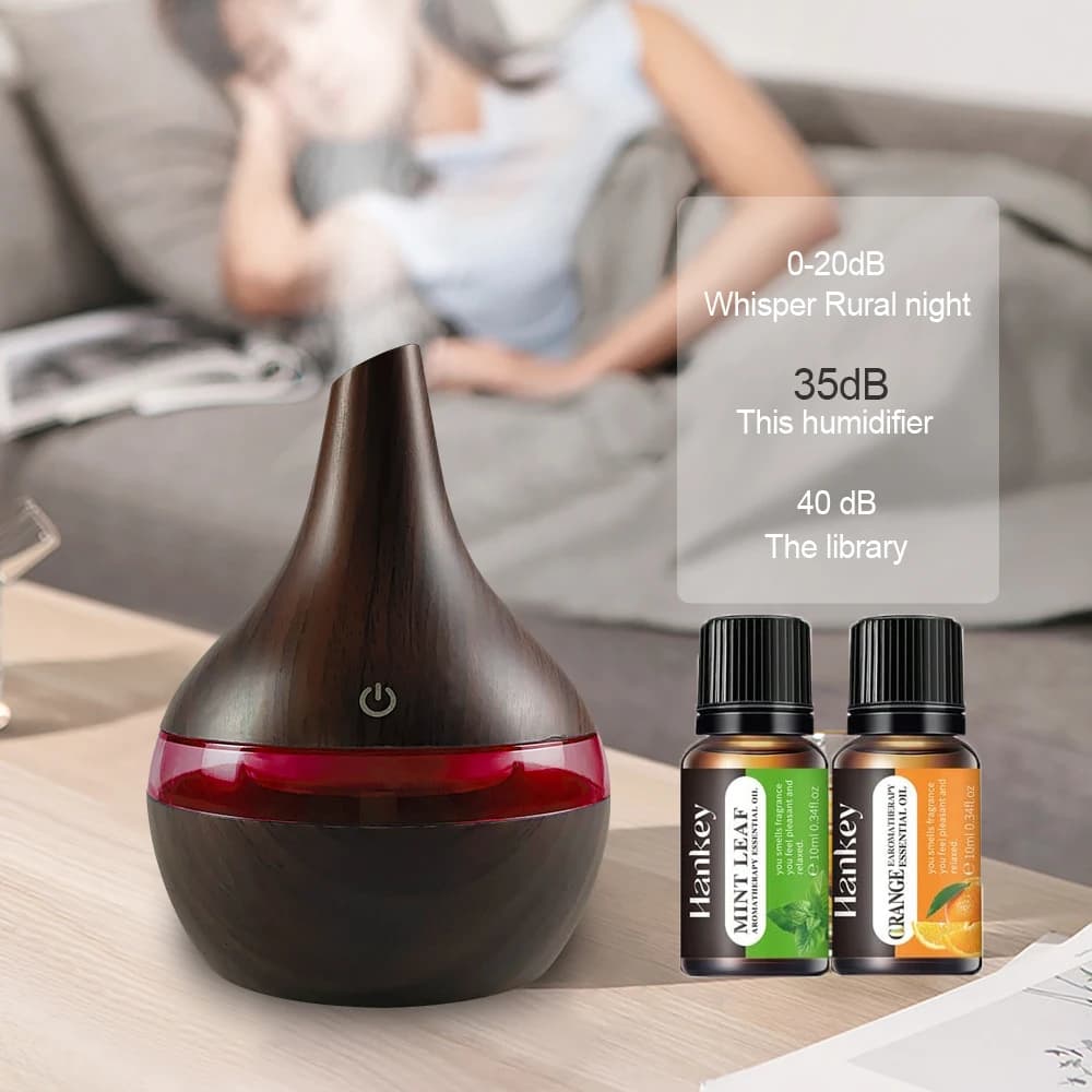 Diffusore per la casa Umidificatore per venature del legno da 300 ml Diffusore USB per aromaterapia Include 2 oli essenziali lenitivi