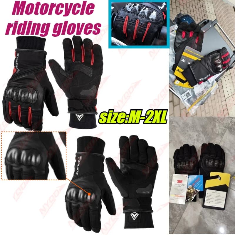 Motorcycle Cold Gloves Winter Velvet Warm Windproof Locomotive Riding Waterproof Carbon Fiber Retro Leather Gloves
