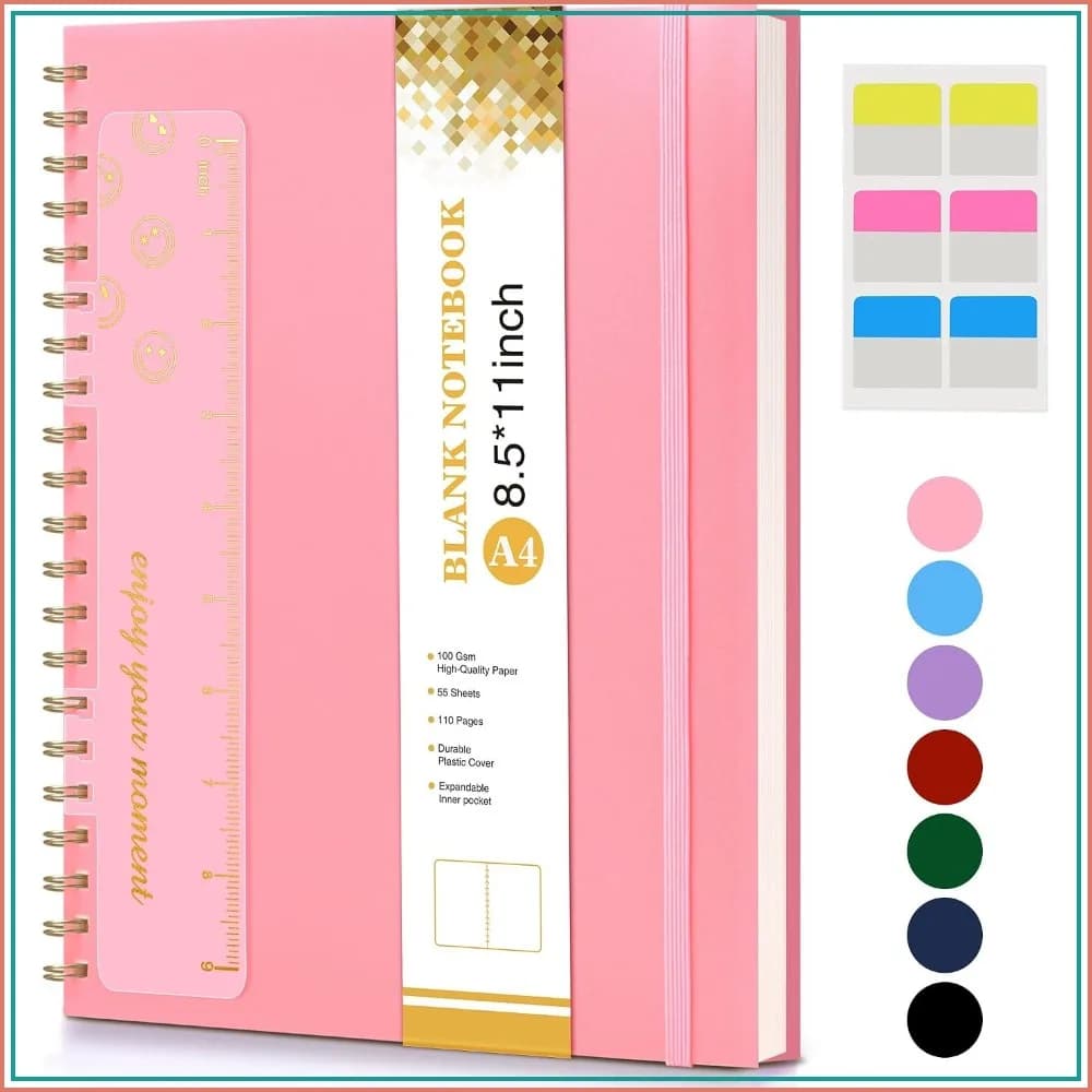 A4 Blank Spiral Notebook, 8.5x11 Large Sketchbook, 100GSM Paper, Pink Hardcover Journal for Drawing & Writing