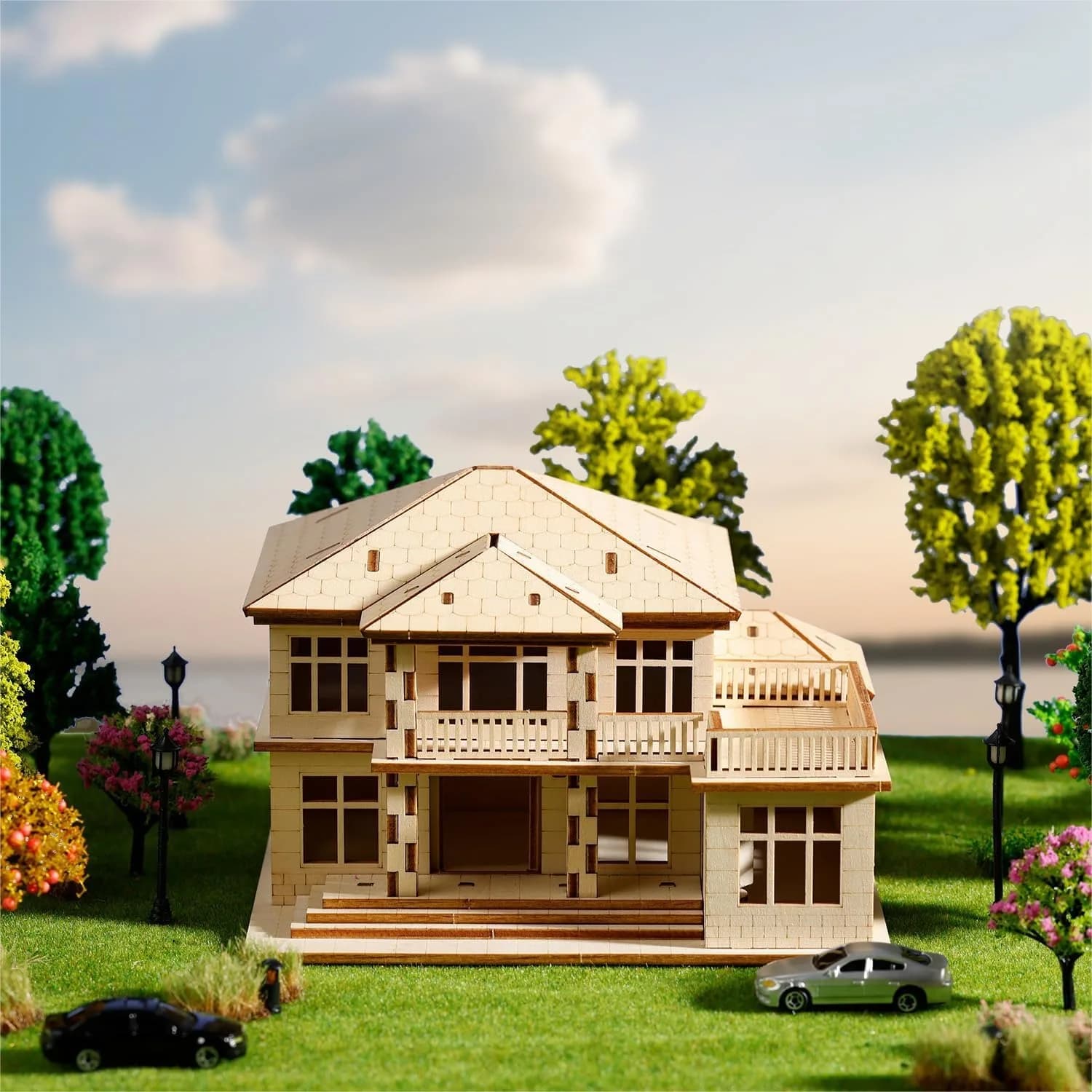Puzzle 3D in Legno per Adulti, Kit Fai-da-Te per Modelli di Ville Moderne Colorate, Ornamenti Artistici Creativi per Arredamento Casa