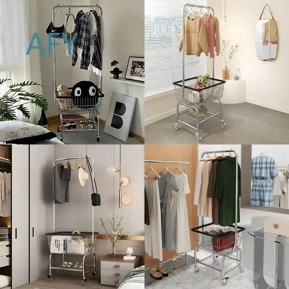 Clothes Rack for Bedroom Floor Standing Rotating Corner Garment Stand Clothes Hanger Organizer for Overnight Clothing Storage
