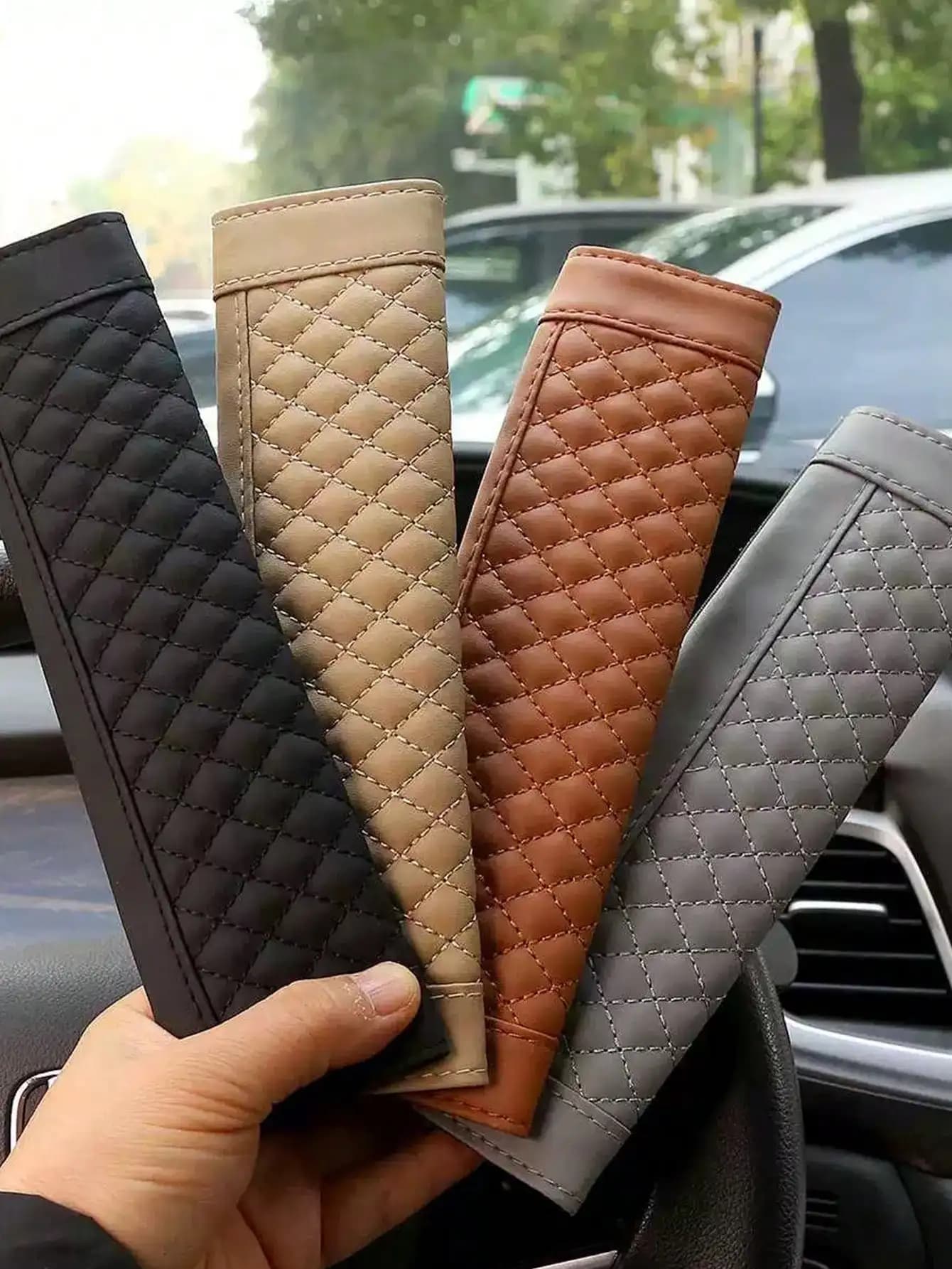 1pc/2pcs(23cm) Car Shoulder Protector Leather Embroidered Soft And Comfortable Car Seat Belt Protective Cover