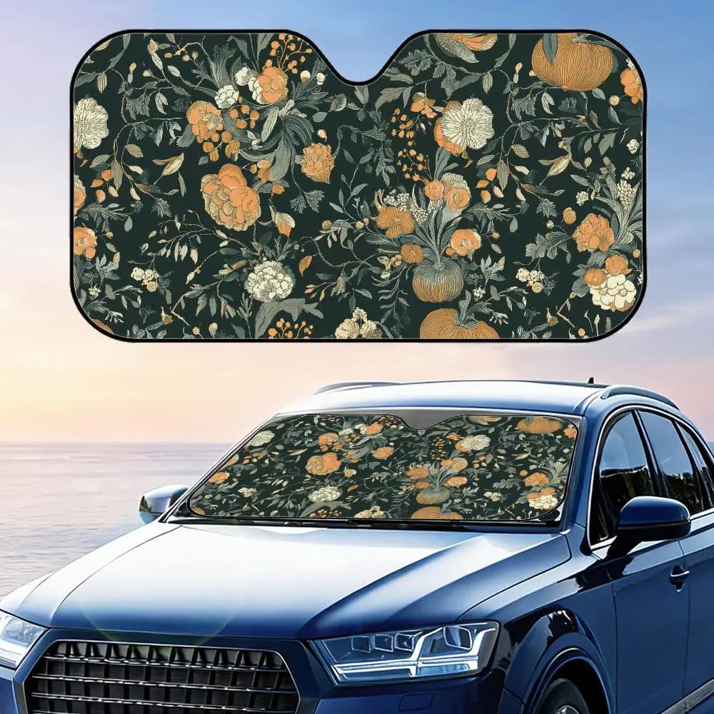 Parasole Vintage Floreale Botanico Pieghevole Universale per Parabrezza Auto Protezione UV Isolamento Termico Copertura Pieghevole