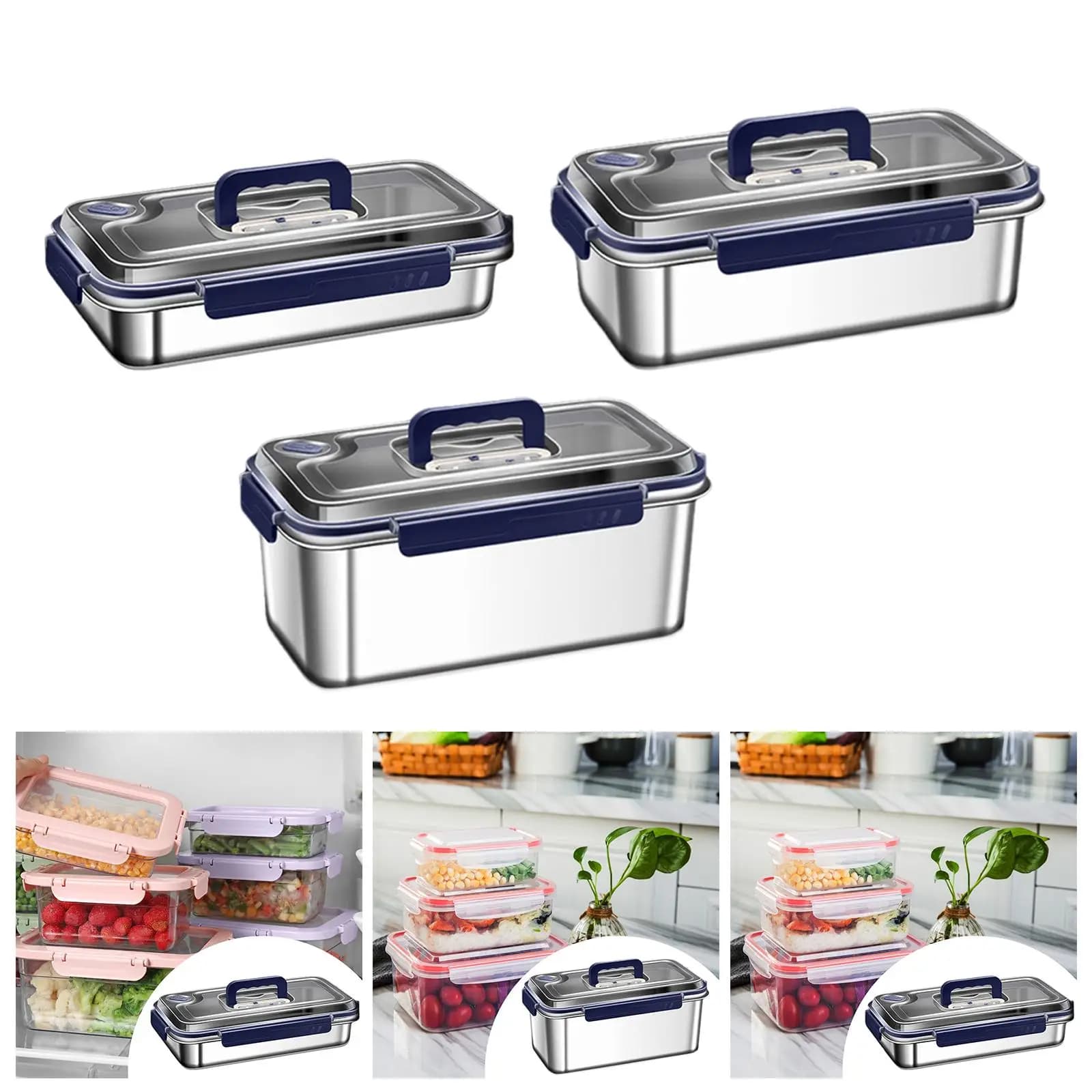 Contenitore per Pranzo in Acciaio Inox Riutilizzabile, Scatola Rettangolare Impilabile per Conservazione Alimenti, per Lavoro, Scuola, Campeggio