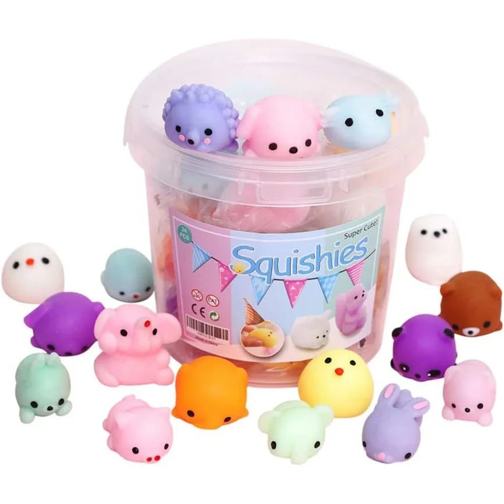 24 Pezzi Mini Squishies Kawaii Mochi Antistress Giocattoli Antiansia, Giocattoli Morbidi per Feste, Regalini per Bambini, Riempitivi per Cesti con Scatola di Conservazione