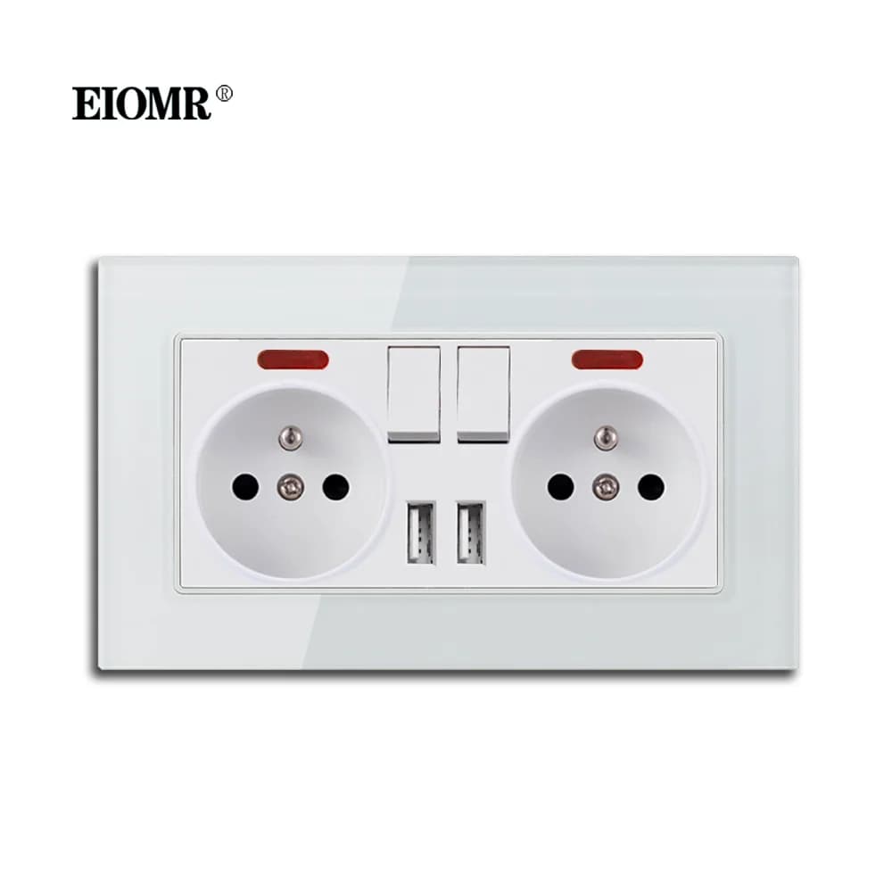 EIOMR Prese elettriche UE con USB 110 ~ 220V 16A Presa di corrente a muro con interruttore della luce Non è necessario tirare la spina Decorazione della casa