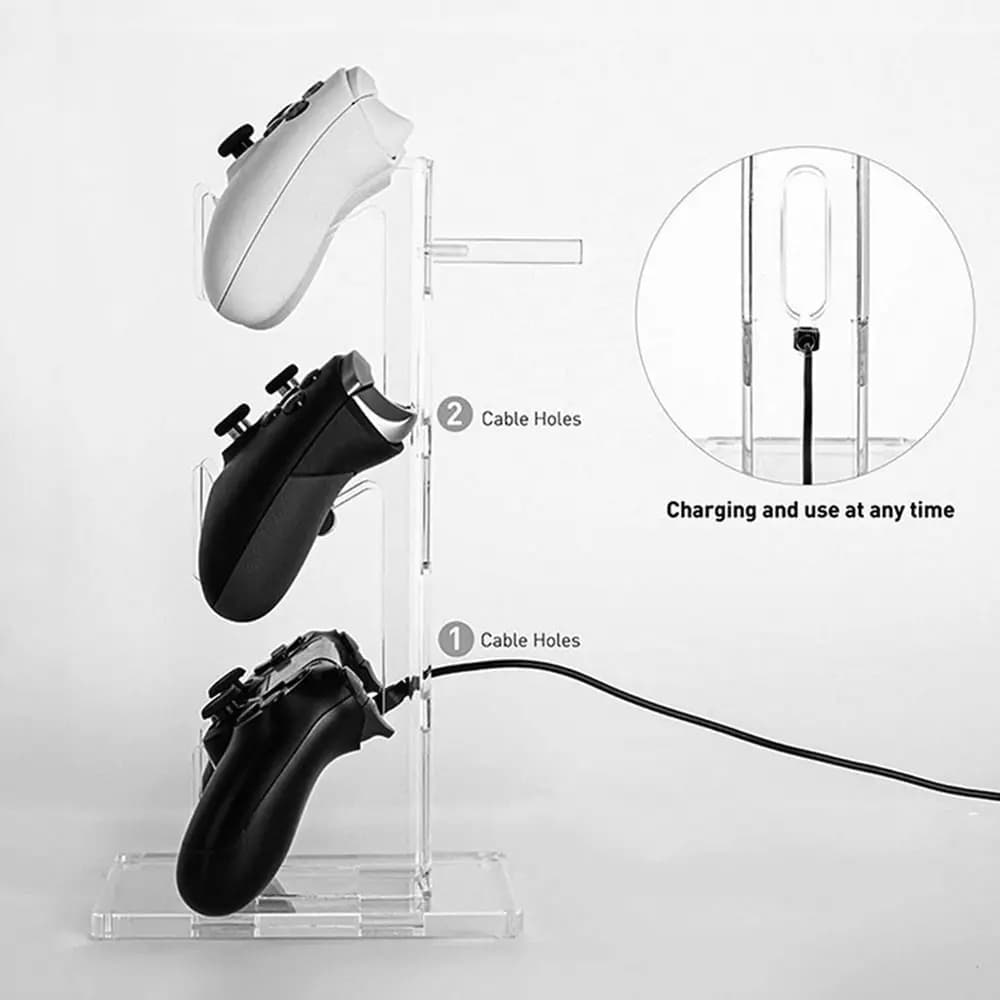 Supporto per Controller in Acrilico Durevole a 3 Livelli, Nero Trasparente, Espositore per Gamepad, Supporto Universale per Cuffie Bianco