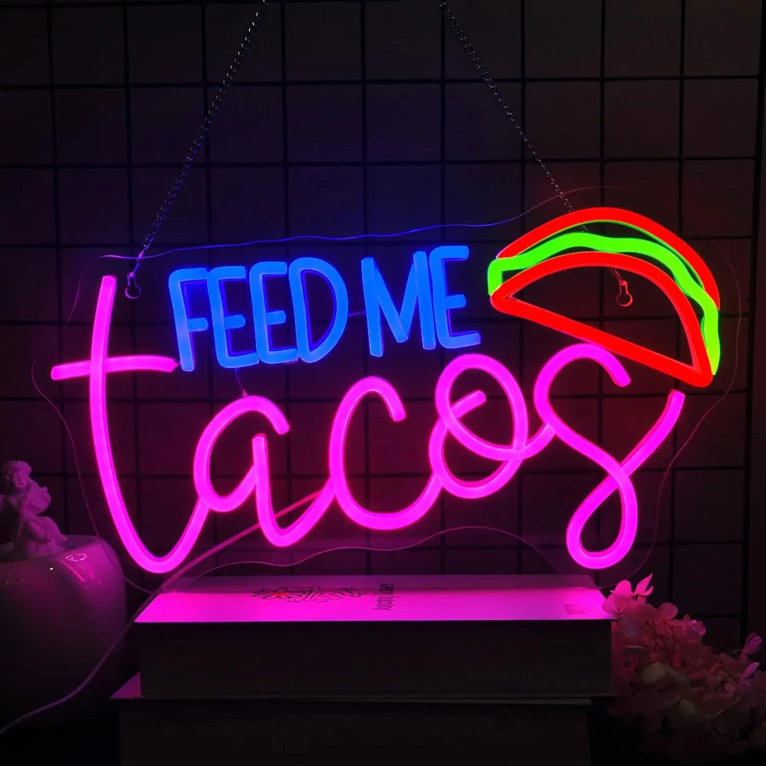 Insegna LED al Neon 'FEED ME Tacos', Tema Cibo Messicano, Decorazione Umoristica per Casa, Festa, Ristorante, Camera da Letto, Illuminazione Artistica da Parete
