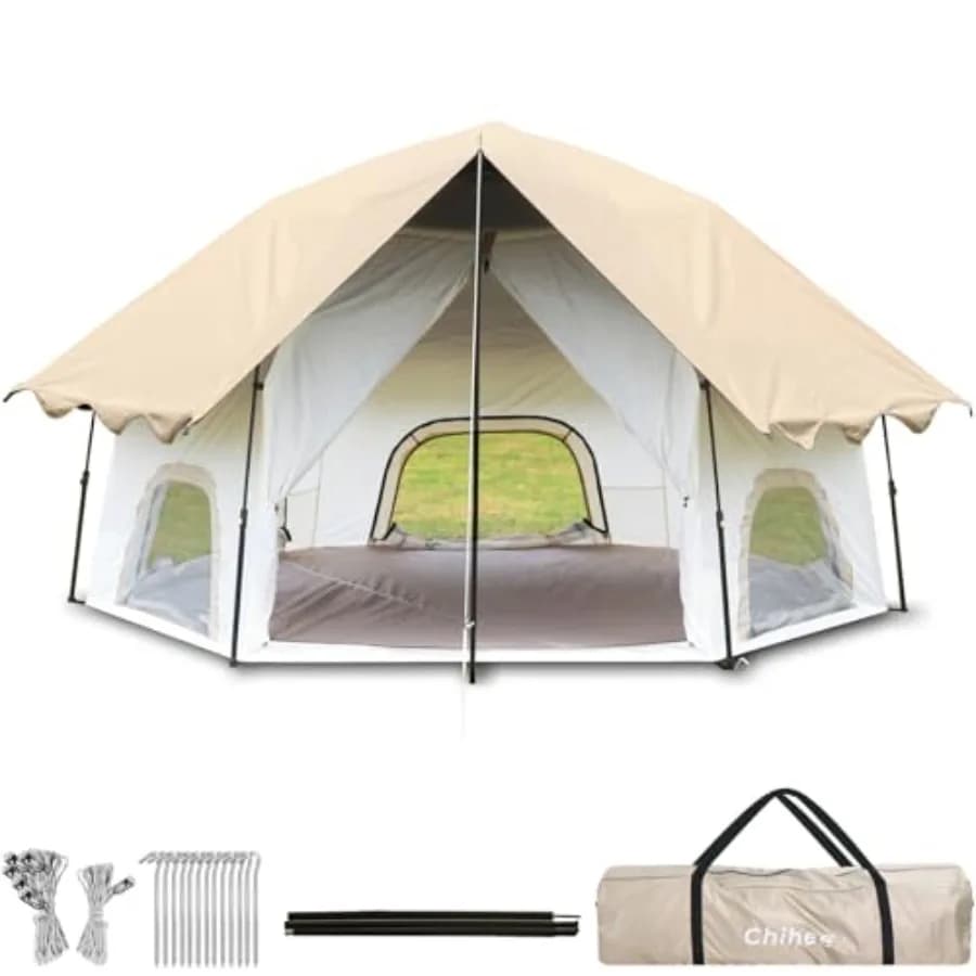 Camping Tents Pop-Up Stand-up Tent, Family Cabin Tent with Awning Porch 3-Person Outdoor Shelter with Screen Room Large Capacit