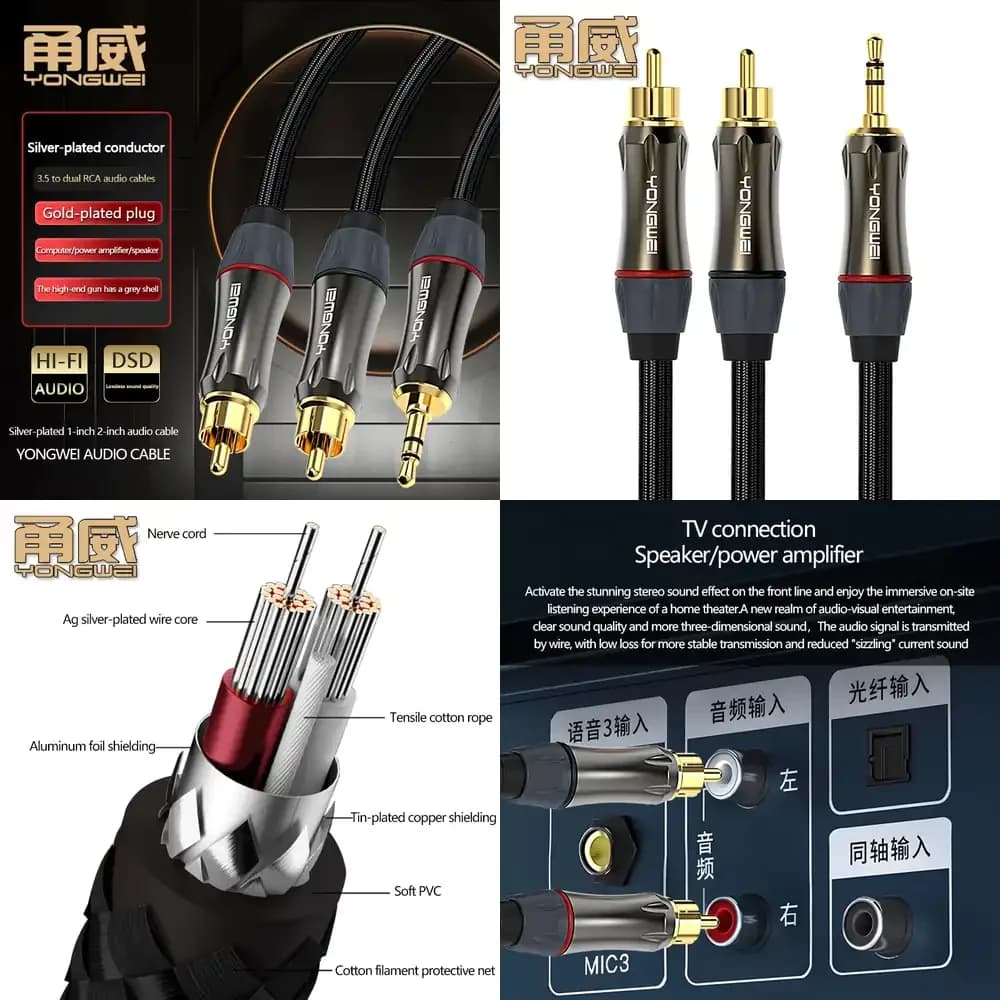 Cavo Audio YONGWEI da 3,5mm Maschio a Doppio RCA Maschio per Scheda Audio Computer, Mixer, Macchina Karaoke, Altoparlanti, Home Theater Stereo