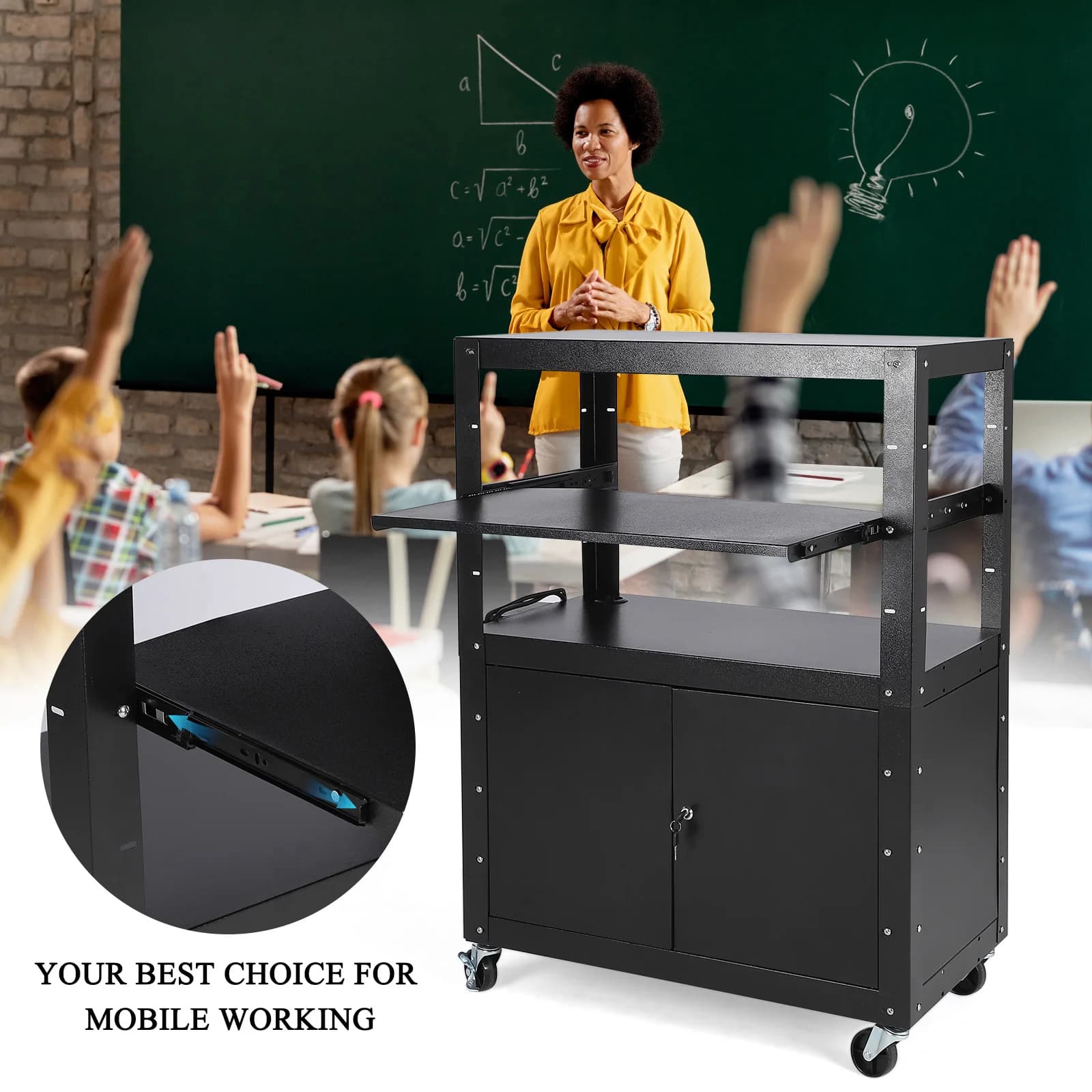 AV presentation trolley for Video projector, Laptop, Mobile Workstation, Multifunction trolley for School classrooms and Offices