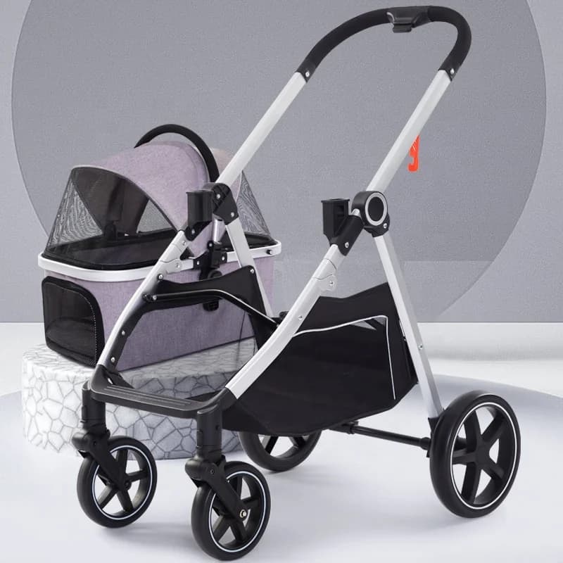 Passeggino 3-in-1 in Alluminio per Animali Domestici, per Cani Piccoli e Medi e Gatti, con Trasportino Staccabile, Attrezzatura da Viaggio per Animali 780*580*1060mm